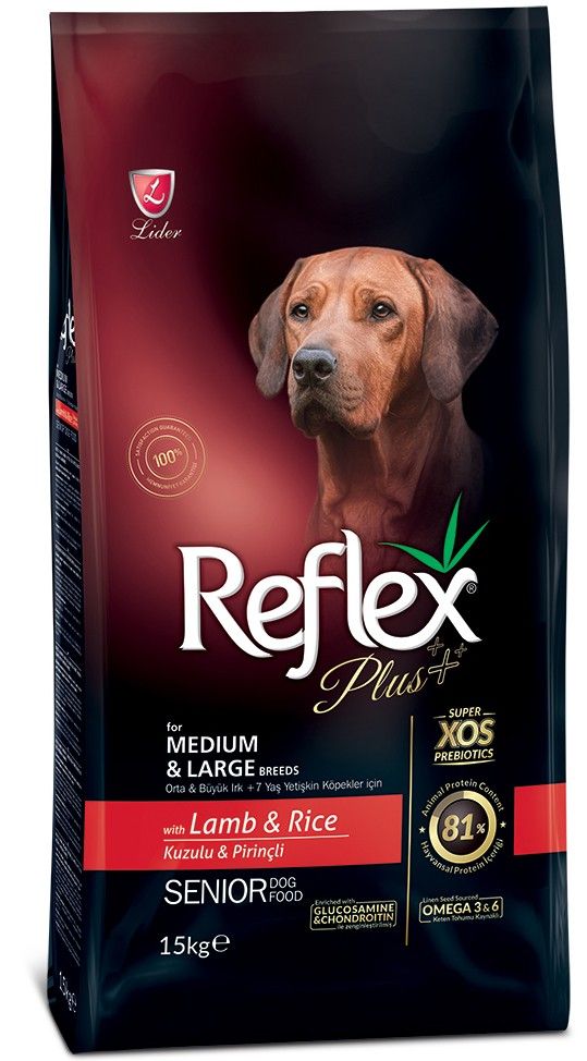 REFLEX PLUS For MEDIUM & LARGE BREEDS WITH LAMB & RICE SENIOR DOG FOOD 3kg/15kg