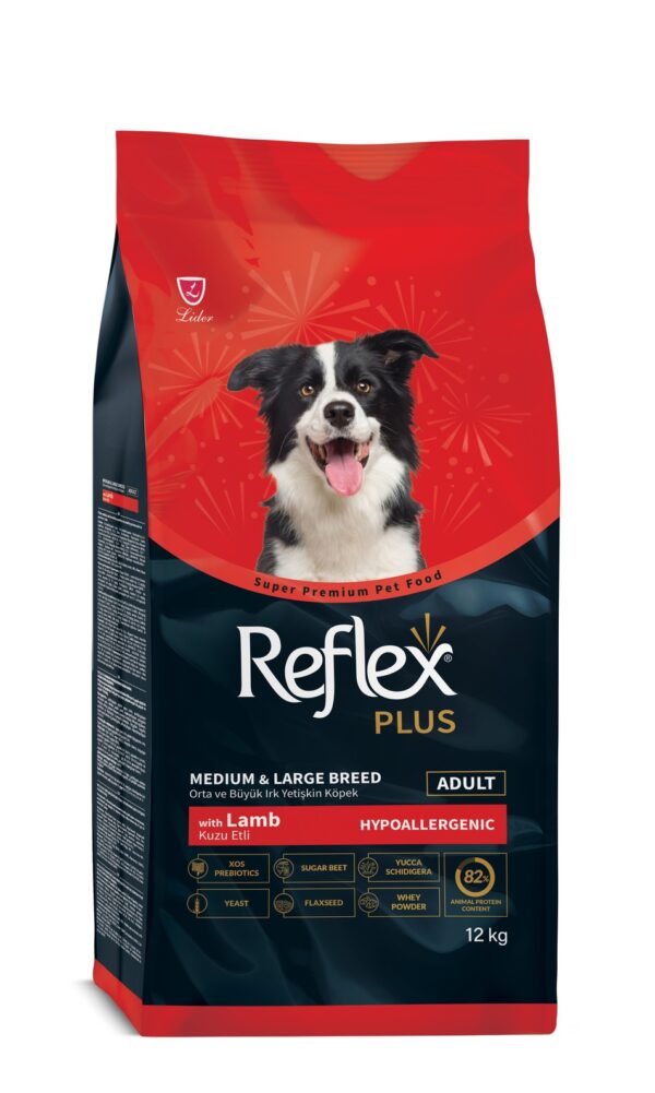 REFLEX PLUS MEDIUM LARGE BREED ADULT DOG FOOD LAMB AND RICE 12KG