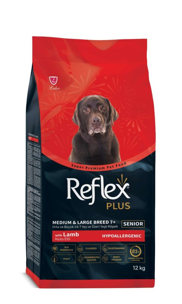 REFLEX PLUS MEDIUM LARGE BREED SENIOR DOG FOOD LAMB AND RICE 12KG