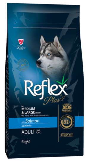 REFLEX PLUS For MEDIUM & LARGE BREEDS WITH SALMON ADULT DOG FOOD 3kg/15kg