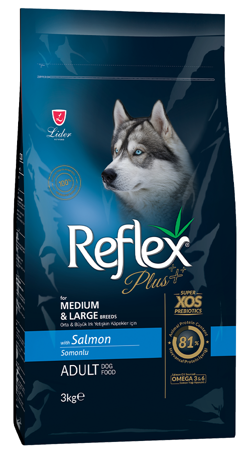 REFLEX PLUS For MEDIUM & LARGE BREEDS WITH SALMON ADULT DOG FOOD 3kg/15kg