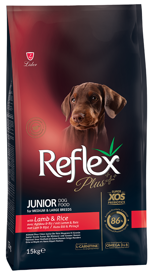 medium large junior dog lamb rice 15kg REFLEX PLUS For MEDIUM & LARGE BREEDS WITH LAMB & RICE KUZUKLU & PIRINCLI JUNIOR DOG FOOD 3kg/15kg