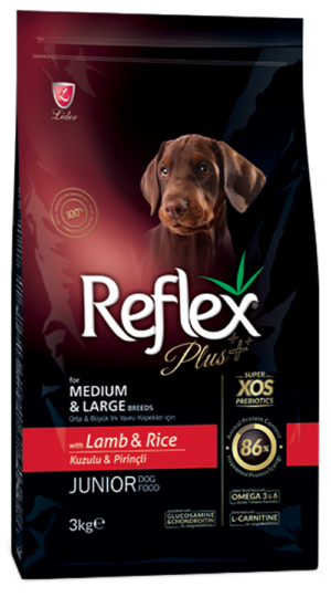 medium large puppy dog lamb rice 3kg REFLEX PLUS For MEDIUM & LARGE BREEDS WITH LAMB & RICE KUZUKLU & PIRINCLI JUNIOR DOG FOOD 3kg/15kg