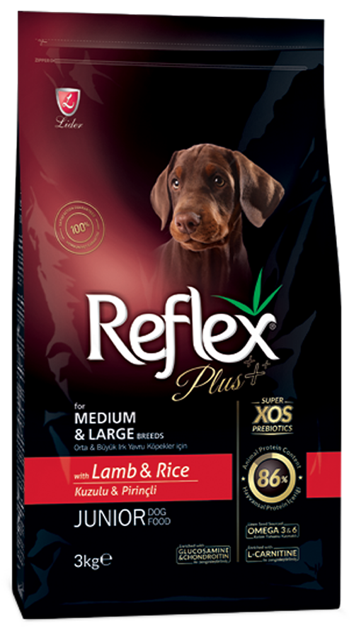medium large puppy dog lamb rice 3kg REFLEX PLUS For MEDIUM & LARGE BREEDS WITH LAMB & RICE KUZUKLU & PIRINCLI JUNIOR DOG FOOD 3kg/15kg