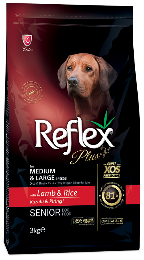 REFLEX PLUS For MEDIUM & LARGE BREEDS WITH LAMB & RICE SENIOR DOG FOOD 3kg/15kg